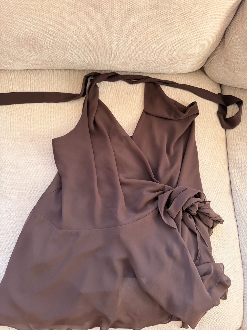 Draped Halter Mini Dress - Brown